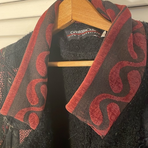 OOAK Canvasbacks Patchwork Wool Black/Red Teddy Hidden Buttons Vtg Coat - Picture 16 of 16
